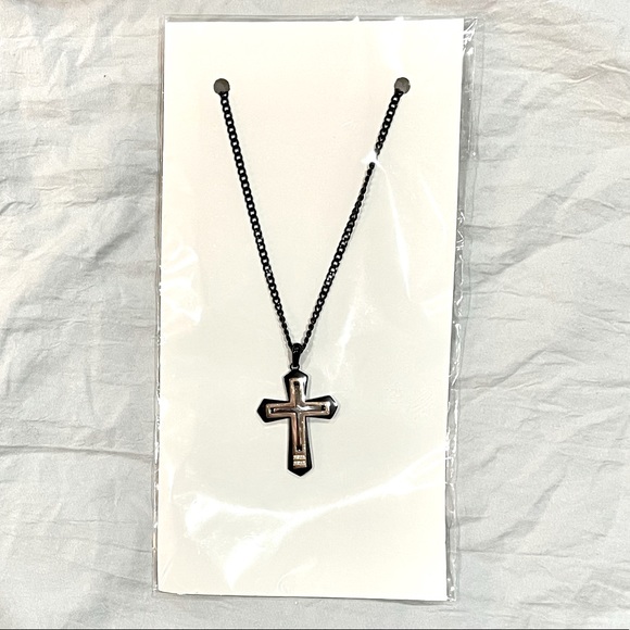HELEN ANDREWS Stainless Steel Tricolor Cross w/Cubic Zirconia Pendant 24Inch NWT - Picture 8 of 11